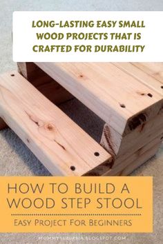 a wooden step stool made out of wood with text overlay that reads, how to build a wood step stool easy project for beginners