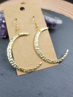 Gold Moon-shaped Festival Jewelry, Gold Moon-shaped Bohemian Jewelry, Bohemian Moon Shaped Gold Jewelry, Bohemian Moon-shaped Gold Jewelry, Gold Hammered Crescent Earrings, Gold Crescent Hammered Earrings, Gold Moon Charm Earrings For Festival, Hammered Crescent Earrings As Gift, Hammered Crescent Earrings For Gift