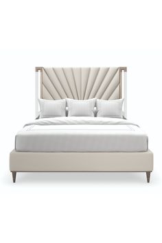 Taupe Tailored Bed | Caracole Valentina | Oroa.com Bed With Posts, Tufted Bed, Cream Tones, Pebble Grey, Silver Paint, European Furniture, Beds & Bed Frames, Exposed Wood, Upholstered Bed