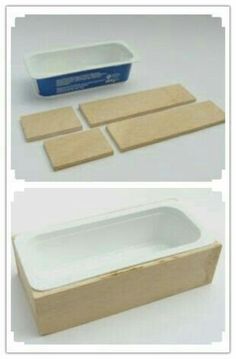 two pictures of the same container and one with different pieces of cardboard on it,