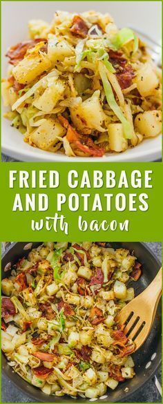 fried cabbage and potatoes with bacon