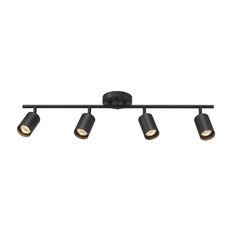 three black track lights on a white background