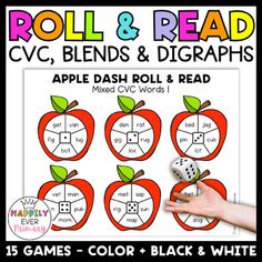 These apple themed roll and read phonics games for CVC words, digraphs and blends will help students improve reading fluency and decoding skills. Use them for first week of school phonics activities, literacy centers, guided reading, morning work, Johnny Appleseed activities, and more! These games are great for kindergarten, first grade and second grade students. Save 25% with the Back to School Roll & Read Bundle!  Save 30% with the Roll & Read Seasonal Growing Bundle! Games included (15 games total):CVC short a CVC short eCVC short iCVC short o CVC short u3 mixed CVC short vowelBeginning digraphs with short vowels (ch, sh, th, wh)Ending Digraphs with short vowels (ch, sh, th, ck)1 mixed digraphs with short vowelsl blends with short vowelsr blends with short vowelss blends with sh Johnny Appleseed Activities, Roll And Read, Phonics Printables, G Words, Blends And Digraphs, Decoding Words, First Week Of School Ideas, Johnny Appleseed, Second Grade Resources