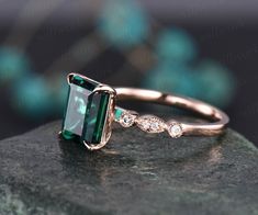 - Metal: Solid gold(10K/14K/18K white/yellow/rose gold),925 sterling silver,platinum available- Main Stone: 7x9mm emerald cut lab treated emerald- Accent Stone: natural conflict free diamonds,SI-H Clarity and Color- Can be personalized: Yes Rectangle Engagement Rings, Antique Emerald Engagement Ring, Emerald Ring Design, Gold Vintage Wedding, Antique Emerald Ring, Wedding Rings Emerald Cut, Jewlery Rings, Real Diamond Ring, Emerald Stone Rings