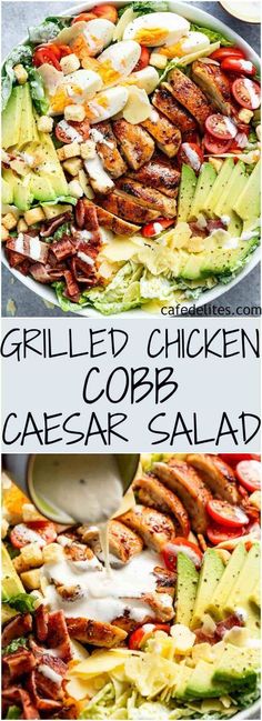 grilled chicken and cobble caesar salad with ranch dressing is the perfect side dish