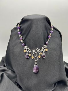 Elegant Amethyst Wire Wrapped Necklaces, Purple Amethyst Wire Wrapped Necklaces, Elegant Wire Wrapped Amethyst Necklace, Purple Amethyst Wire Wrapped Necklace, Elegant Amethyst Wire Wrapped Necklace, Purple Amethyst Wire Wrapped Crystal Necklace, Purple Wire-wrapped Silver Jewelry, Purple Amethyst Jewelry With Dangling Beads, Wire Patterns