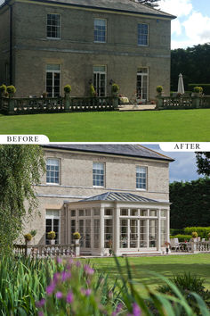 before and after shots of a large house