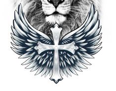 a lion with wings and a cross on it