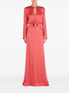 Silvia Tcherassi Ravenna Belted Maxi Dress - Farfetch Gathered Maxi Dress, Belted Maxi Dress, Embellished Maxi Dress, Keyhole Neck, Long Sleeve Evening Dresses, City Dress, Round Neck Dresses, Silk Maxi Dress, Maxi Dress Green