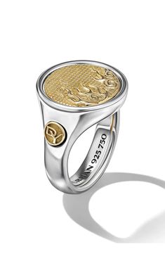 David Yurman Water & Fire Duality Signet Ring in Sterling Silver with 18K Yellow Gold, Alternate, color, Sterling Silver W/ 18K Gold | Cool rings for men Water And Fire, Unique Silver Rings, Signet Ring Men, Coin Ring, Engagement Rings For Men, Yellow Gold Ring, Mens Wedding Rings, High Jewelry