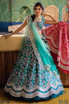 Buy Anushree Reddy Green Floral Embroidered Lehenga Set Online | Aza Fashions Lehenga And Blouse, Anushree Reddy, Wedding Lehenga Designs, Lehnga Dress, Green Lehenga, Lehenga Blouse, Wedding Lehenga, Lehenga Designs, Bridal Set