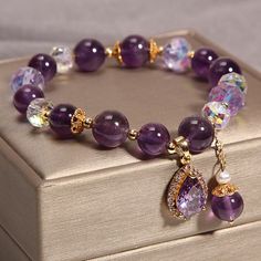 Natural Crystal Purple Phantom Bracelet | Natural Amethyst Bracelet | – Huge Tomato Anting Manik, Gelang Manik-manik, Pola Gelang, Gelang Manik, Beads Bracelet Design, Crystal Beads Bracelet, Fancy Jewellery, Beaded Bracelets Diy, Amethyst Bracelet