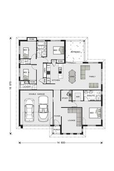 the floor plan for a two story house with an attached garage and living room area