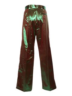 Brown metallic effect taffeta trousers with green shades, straight leg, waistband, welt pockets, belt loops.Composition: 63% POLYESTER 37% PM LINING 100% CUPRO Evening Green Trousers, Green Evening Trousers, Green Straight Pants For Evening, Wide-leg Pants With Belt Loops For Party, Metallic Wide Leg Bottoms For Work, Formal Metallic Wide Leg Bottoms, Zimmermann Dress, Green Shades, Pleats Please Issey Miyake