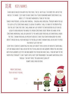 a letter from santa claus to his elves on christmas day, with the message dear kids names