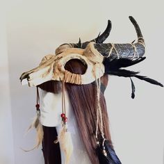 Faux Animal skull and horn headdress in natural, silver or gold finish for Samhain Gaelic festival marking the end of the harvest season and the beginning of the darker half of the year. Can be worn with your Druid Samhain attire! I N C L U D E D Comes with thick black elastic band attached. This is a headpiece and can be worn as a mask but its not as comfortable so its best to be worn on head. S H I P P I N G - Processed same day or within 24 hours. 1-2 day guaranteed delivery services offered, Witch Headdress, Skull Headpiece, Elegant Face Mask, Skull Crown, Skull With Horns, Metal Mask, Ac New Leaf, Pagan Rituals, Costume Masks