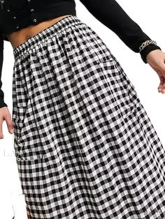 Lasaky - Womens Plus Size High Waist Gingham Print Skirt with Pockets - An Elegant and Sophisticated Long Skirt for Every Occasion Plaid Midi Skirt Casual Style, Casual Plaid Midi Skirt, Casual Houndstooth Skirt For Summer, Casual Plaid Skirt For Spring, Trendy Plaid Skirt For Spring, Casual Gingham Skirt For Summer, Casual Summer Gingham Skirt, Casual Skirt For Picnic, Casual Gingham Mini Skirt