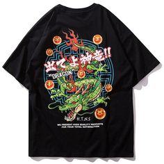 dragon balls printed hip hop streetwear loose tees Aesthetic Hombre, Dragon T Shirt, Jaket Denim, Trendy Shirt Designs, Shirt Streetwear, Dragon Balls, Japan Anime, Loose Tees, Shirt Print Design