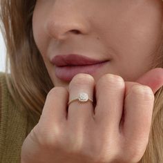 pave diamond cushion setting engagement ring Proposal Rings, Dainty Engagement Ring, Dainty Engagement, Dainty Engagement Rings, Cushion Engagement Ring, Bridal Jewelry Collection, Engagement Ideas, Solid Gold Ring, Solid Gold Rings