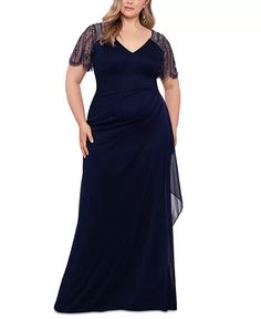 XSCAPE - Plus Size Embellished Chiffon Gown Mother Of The Bride Plus Size, Summer Street Style, Plus Size Gowns, Mother Of Groom Dresses, Evening Gown Dresses, Mob Dresses, Cocktail Gowns, Summer Street, Lace Dress With Sleeves