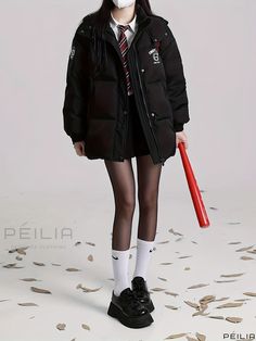 Peilia - Chic Letter Pattern Hooded Jacket with Zip Up Closure, Stylish Long Sleeve Outerwear for Women Winter Hooded Jacket With Letter Print, Hooded Letter Print Outerwear For Winter, Hooded Winter Outerwear With Letter Print, Black Letter Print Winter Outerwear, Winter Black Letter Print Outerwear, School Outerwear With Letter Print For Fall, Fall School Outerwear With Letter Print, Hooded Letter Print Outerwear For College, Hooded Letter Print College Outerwear