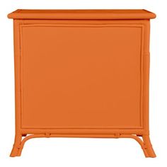 an orange side table with two drawers