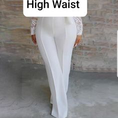 Off White Color Matching Belt 2" Wide/44"Long Straight Leg Elastic Waistband Stretchable Measurements Waist 18" Length 43" Inseam 31" Y2k Trousers, Checked Pants, Tapered Sweatpants, White Dress Pants, White Crop Pants, Brown Pinstripe, Brown Dress Pants, Suede Leggings, White Trousers