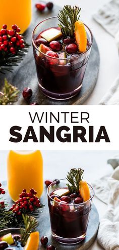 winter sangria with oranges and cranberries in glasses