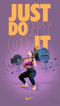 a woman lifting a barbell with the words just don't quit