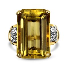 PAGE Estate Ring Estate 14K Yellow Gold Retro Citrine & Diamond Ring 8.25 Basket Setting, Diamond Cocktail Ring, Step Cut, Diamond Cocktail Rings, Retro Mid Century, Fine Jewels, Online Jewelry Store, Cocktail Ring, Cocktail Rings