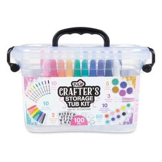 the crafter's storage tub kit contains several different colored markers