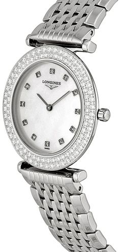 L4.308.0.87.6 | L43080876 LONGINES LA GRANDE CLASSIQUE WOMEN'S WATCH Usually ships within 3 months | View In Stock Longines Watches Store Display Model (What's This?) - Free Overnight Shipping - With Manufacturer Serial Numbers - Swiss Made - Mother of Pearl White Dial Set with Diamonds - 12 Diamond Hour Markers (.760ct) - Stainless Steel Bezel Set with Diamonds - 100 Diamonds Set on Bezel (.048ct) - Battery Operated Quartz Movement - 3 Year Warranty - Guaranteed Authentic - Certificate of Authenticity - Manufacturer Box & Manual - Polished Stainless Steel Case - Polished Stainless Steel Bracelet - Scratch Resistant Sapphire Crystal - 30 Meters / 100 Feet Water-Resistant - 29mm = 1 1/8" Case, 6" Adjustable Bracelet - Case Thickness: 4.5mm - Fixed Bezel - Solid Case Back - Push & Pull Crown Longines La Grande Classique, Longines Watch, Free Bracelet, Store Display, Women's Watch, Ladies Watch, White Dial, Swiss Made, Steel Bracelet