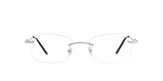 Silver | Transparent Modern Clear Sunglasses For Formal Occasions, Modern Clear Sunglasses For Formal Events, Formal Clear Rimless Sunglasses, Formal Clear Glass Sunglasses, Elegant White Rimless Sunglasses, Classic Rimless Sunglasses For Formal Occasions, Classic Clear Sunglasses For Formal Occasions, Elegant Rimless Clear Sunglasses, Classic Cartier Sunglasses For Formal Occasions