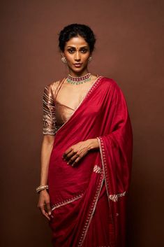 Maroon saree featuring pitta, cutdana and butti work. Paired with an embroidered sleeve blouse and a petticoat. - Aza Fashions Dola Silk Chandbali Pre-draped Saree For Diwali, Silk Blouse Piece For Designer Wear During Navratri, Festive Pre-draped Saree With Gota Work, Art Silk Saree For Reception During Navratri, Anarkali Pre-draped Saree With Gota Work In Cotton Silk, Semi-stitched Tissue Silk Blouse For Navratri, Bollywood Style Pre-draped Cotton Silk Saree For Reception, Bollywood Silk Blouse With Gota Work, Bollywood Style Raw Silk Blouse With Sheer Dupatta