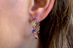 Elegant Multi-stone Hoop Earrings, Elegant Multicolor Teardrop Hoop Earrings, Fine Jewelry Multi-stone Hoop Earrings For Anniversary, Daughter Graduation, Christmas Mom, Gift For Christmas, Sapphire Diamond, Gold Hoop, Gold Hoop Earrings