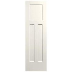 a white door with no glass on the top and bottom panel, in front of a white background