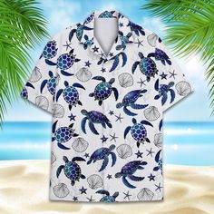 - Premium Fabric: Our Hawaiian shirt for men women men are made from lightweight, soft polyester - breathable and comfortable, which provide our customers with a great put-on experience. The elegant workmanship ensures the hawaiian button down shirt fits your body excellently. - Awesome Turtle Hawaiian Shirt: Add a touch of the tropics to your wardrobe with our new Hawaiian shirt collection featuring tropical summer prints. Whether you're lounging at the beach or attending a backyard barbecue, our shirts will keep you looking stylish and comfortable. Stand out from the crowd with our unique designs. Don't miss out on the chance to add a fun and playful touch to your wardrobe with our tropical Hawaiian shirts. - Inspirational Gifts For Any Occasion: Straight-fit hawaiian shirts for women fe Blue Beach Shirt With Sublimation Print, Blue Shirt With Sublimation Print For Beach, Blue All Over Print Camp Shirt For Beach, White Hawaiian Shirt With Sublimation Print For Beach, White Shirt With Sublimation Print For The Beach, White Hawaiian Shirt With All Over Print For Beach, White Beach Camp Shirt With All Over Print, White All Over Print Beach Camp Shirt, White All Over Print Camp Shirt For Beach