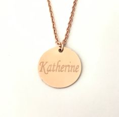 "Rose gold over stainless steel round pendant necklace, we can customize this necklace with name or initials. We can also engrave symbols such as heart, star, butterfly or simple clip art of your choice if you provide the jpg format. It is a great keepsake jewelry for best friends, sisters, or someone special in your life ♥ Rose gold over stainless steel pendant is approximately 19mm, 3/4\" ♥ Rose gold over stainless steel flat cable chain ♥ Stainless Steel is hypoallergenic, and tarnish resista Simple Clip Art, Pink Gold Jewelry, Necklace Friendship, Jewelry Rose Gold, Friendship Jewelry, Gold Name Necklace, Round Pendant Necklace, Daughter Necklace, Bridal Gift