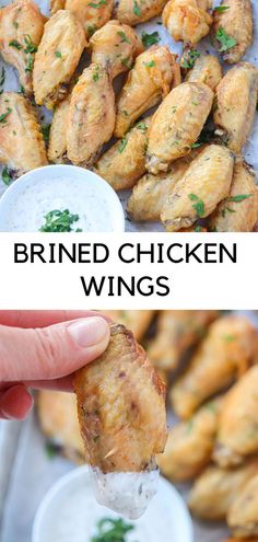 brined chicken wings with a side of homemade ranch dipping sauce. Chicken Wings Oven, Brined Chicken Wings, Wings Oven, Oven Chicken Wings, Brined Chicken, Easy Chicken Wings, Brine Chicken, Air Fryer Healthy, Fried Vegetables