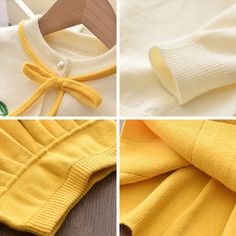 Cute Long Sleeve Winter Sets, Cute Long Sleeve Sets For Winter, Cute White Sets For Fall, Yellow Long Sleeve Winter Sets, Yellow Long Sleeve Sets For Spring, Spring Yellow Long Sleeve Sets, Yellow Long Sleeve Sets For Fall, Playful Yellow Long Sleeve Sets, Baby Knitted Sweater