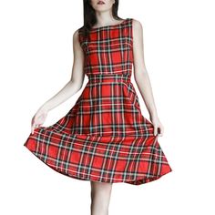 Vintage Jewel Neck Sleeveless Plaid Belted A-line Dress for Women - Red - 2885665113 - Women's Clothing, Dresses, Retro Dresses  #RetroDresses #Women's #Clothing # #Dresses # #Retro #Dresses Vintage Dresses Cheap, Vintage Dresses Online, Sundresses Women, Women's A Line Dresses, Womens Vintage Dresses, Dresses Cheap, Dress Stores Online, Vintage Style Dresses, Jewel Neck