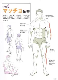 an anime character's body is shown in three different poses, including the torso and chest