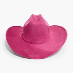 Fuschia Cowboy Hat by AB.LINO Western meets contemporary. Our take on a western classic, made from the same materials used on our flagship rancher hat. Trimmed with a Minimal Mexican Suede Hat Band. Made from stiffened Mexican suede Spot / specialist clean Brim width: 4″ / 10.16 cm Crown height: 4″ – 4.75″ Rigid crown design Please note: due to the color and nature of the suede dyeing process, some flecking or marks may be present in material Size & Fit: Our Cowboy hat is designed one-size-fits Rigid Wide Brim Hat For Rodeo, Rigid Fedora Hats For Rodeo, Rigid Wide Brim Top Hat For Rodeo, Rigid Wide Brim Hat For Ranch, Rigid Short Brim Felt Hat For Rodeo, Kentucky Derby Ranch Felt Hat With Curved Brim, Flat Brim Rodeo Hat, Rigid Flat Brim Hat For Rodeo, Country Style Felt Hat With Curved Brim For Rodeo