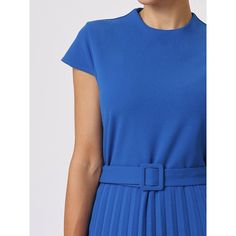 This dress can be a perfect addition to almost any outfit for daily wear, great for work, meetings, weddings, offices, businesses, parties, cocktails, casual, everyday dressing, etc. Pair with flat shoes or high heels for an elegant office look. Comfortable and versatile, this dress is perfect on its own or as a layer under a blazer. Blue Short Sleeve Midi Dress For Work, Chic Solid Color Career Dress, Classic Solid Career Dresses, Blue Pleated Midi Dress For Work, Elegant Blue Dress For Workwear, Elegant Blue Workwear Dress, Elegant Blue Dress For Work, Chic Blue Dress For Office Wear, Blue Office Lady Dress For Formal Occasions