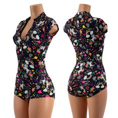 Unicorns and rainbows make a playful print on this zipper front romper! It features a short "Stella" collar, cap sleeves, and a boy cut leg. This print is UV glow under blacklight! This item is made to order. Ships out within 5 days of purchase. Womens Sizing (See below for instructions on where measurements should be taken) XXS: Bust 29"-30" / Waist 22"-23" / Hips 30"-32" Extra Small: Bust 31"-32" / Waist 24"-25" / Hips 33"-35" Small: Bust 33"-34" / Waist 26"-28" / Hips 36"-37" Medium: Bust 35" Playful Fitted Short Sleeve Jumpsuits And Rompers, Playful Fitted Short Sleeve Jumpsuit, Fun Fitted Short Sleeve Bodysuit, Fitted Short Sleeve Fun Bodysuit, Fitted Multicolor Short Sleeve Jumpsuits And Rompers, Unicorns And Rainbows, Boy Cut, Boy Cuts, Olive Branch