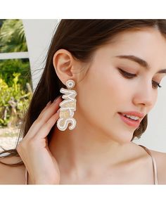 Get 10% off now! Buy creative bohemian brides handmade beaded earrings for wedding at cheap price online. Free stable shipping and pro since 2009. Handmade Earrings Beaded, Rice Bead, Bohemian Bride, Brooch Necklace, Fashion Materials, Letter Beads, Beaded Dangle Earrings, Gold Earrings Dangle, Christmas Jewelry