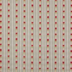 an old striped wallpaper with red and gold designs on white stripes, as well as small flowers