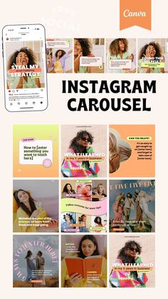 the instagramm carousel is displayed on an iphone and in front of it, there are