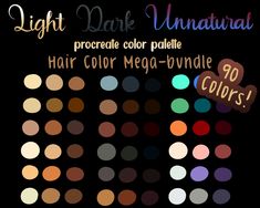 the light dark unnatural hair color palette is shown in various shades and colors, including black