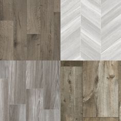 several different types of wood flooring with white and gray colors on them, including grey herring